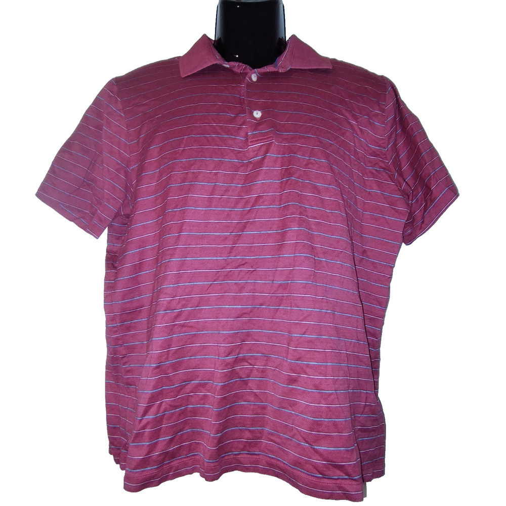 Hart Schaffner & Marx Men’s Red Striped Polo Shirt Size L BG16